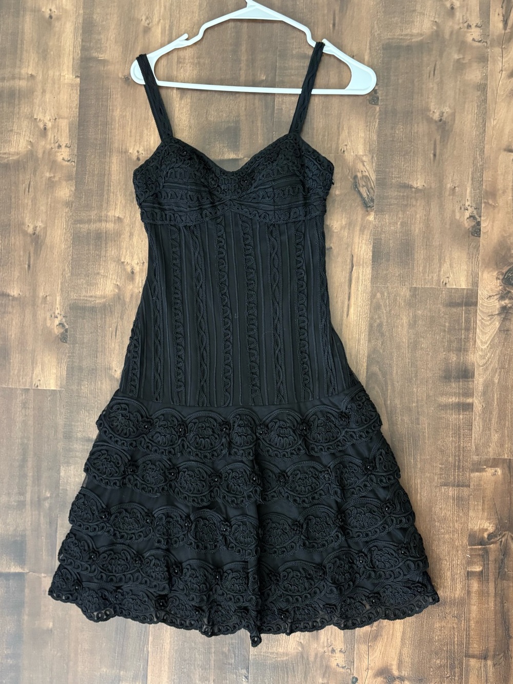 Y2K Sue Wong Black Lace Mini Dress with Crochet details fairy dress.